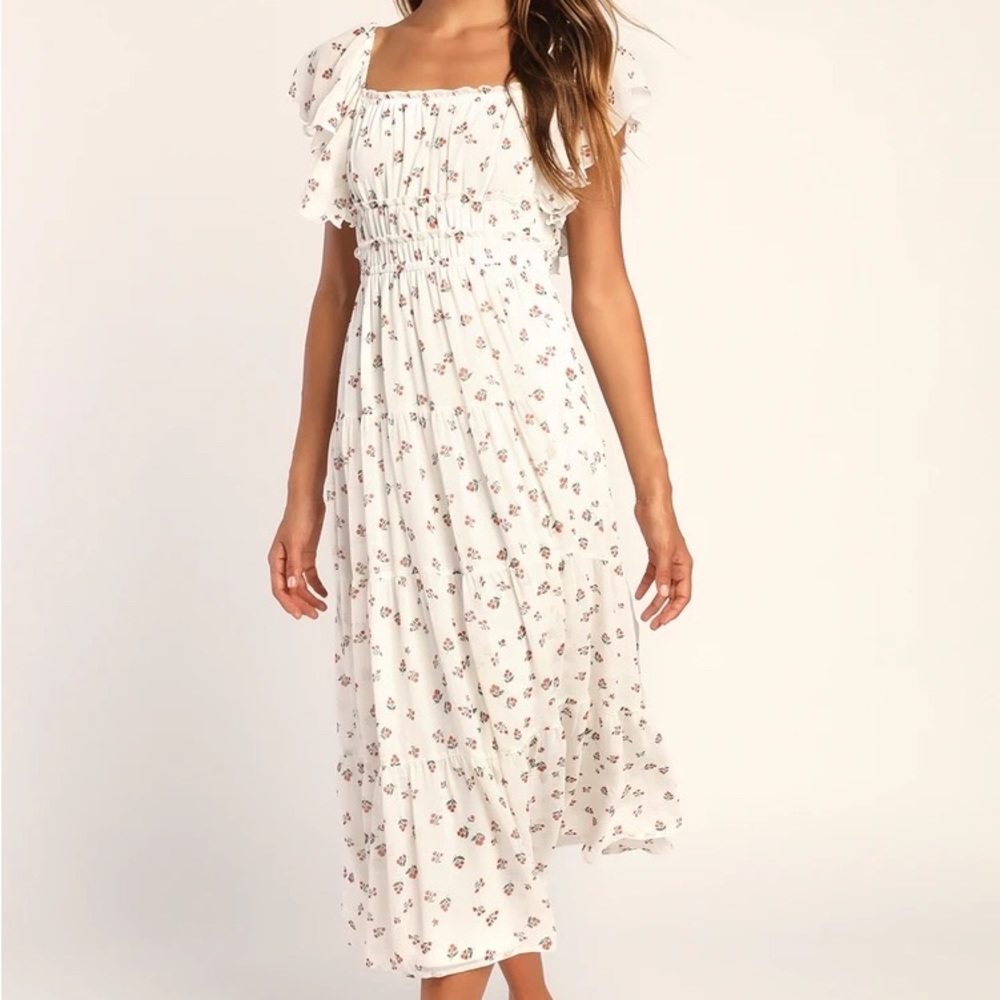 Summer Wanderings Floral Flutter Sleeve Midi Dress View 2